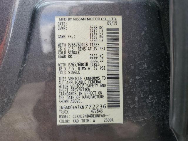 1N6AD0EV7KN772236 - 2019 NISSAN FRONTIER S CHARCOAL photo 12