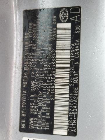 2T1KR32E36C588645 - 2006 TOYOTA COROLLA MA XR SILVER photo 12