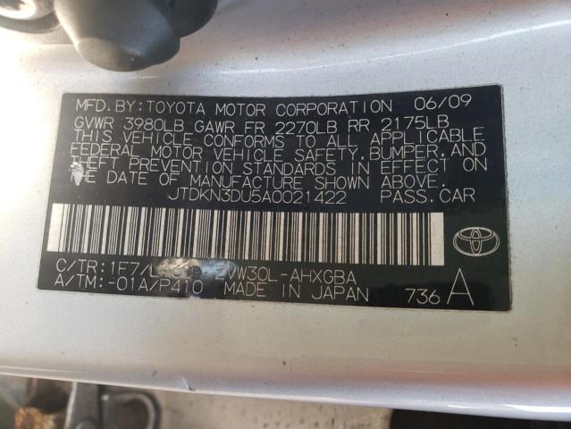 JTDKN3DU5A0021422 - 2010 TOYOTA PRIUS SILVER photo 12