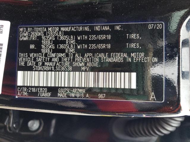 5TDHZRBH1LS036538 - 2020 TOYOTA HIGHLANDER XLE 黑色 照片 13