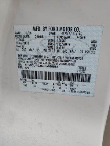 1FMCU49369KA66586 - 2009 FORD ESCAPE HYBRID WHITE photo 13