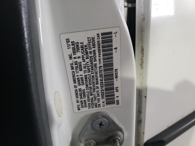 1HGES163X4L007079 - 2004 HONDA CIVIC DX VP WHITE photo 12