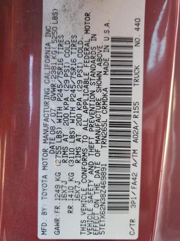 5TETX62N38Z469891 - 2008 TOYOTA TACOMA PRERUNNER ACCESS CAB RED photo 12