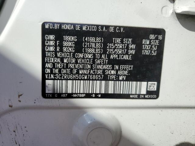 3CZRU6H50GM768657 - 2016 HONDA HR-V EX WHITE photo 12