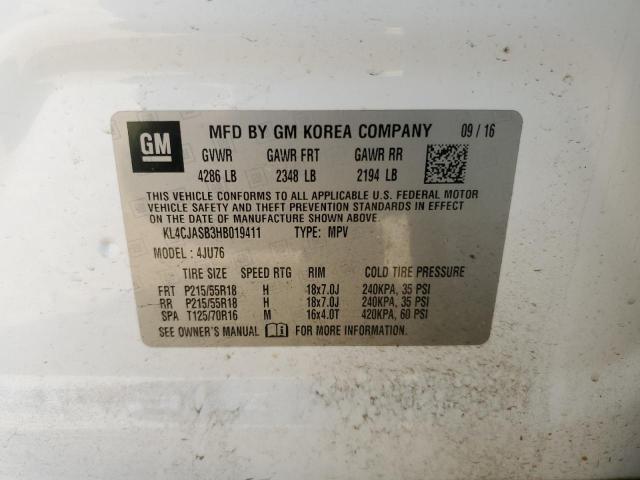 KL4CJASB3HB019411 - 2017 BUICK ENCORE PREFERRED WHITE photo 12