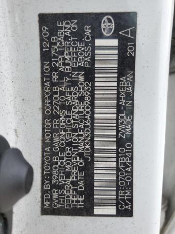 JTDKN3DU6A0098932 - 2010 TOYOTA PRIUS WHITE photo 12