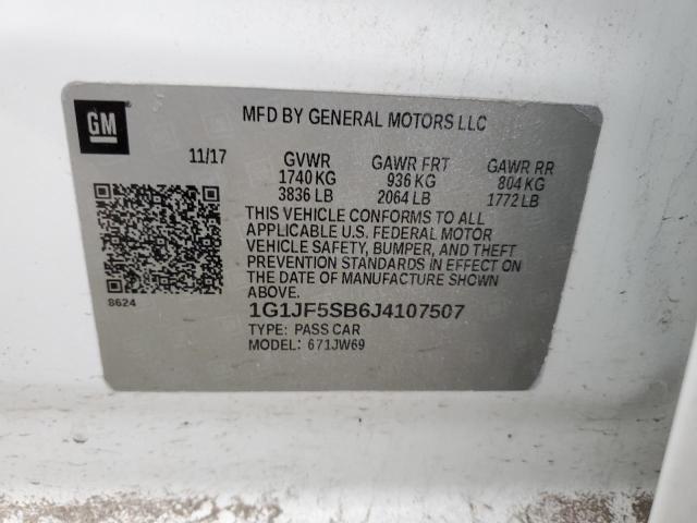 1G1JF5SB6J4107507 - 2018 CHEVROLET SONIC PREMIER WHITE photo 12