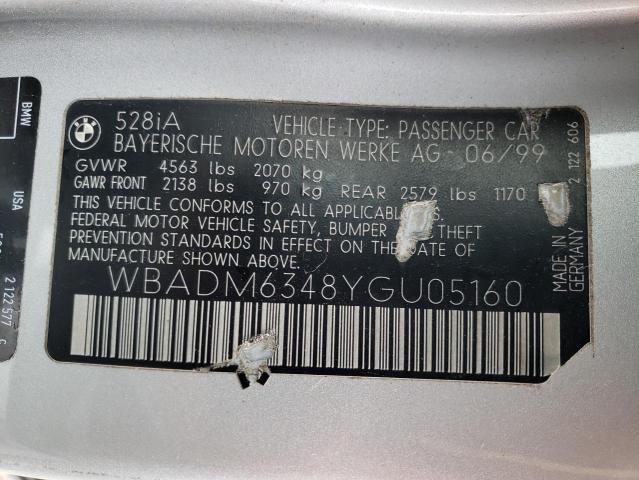 WBADM6348YGU05160 - 2000 BMW 528 I AUTOMATIC SILVER photo 13