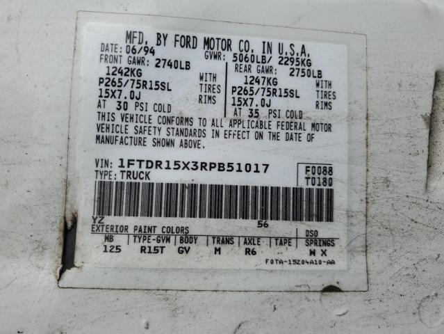 1FTDR15X3RPB51017 - 1994 FORD RANGER SUPER CAB WHITE photo 12