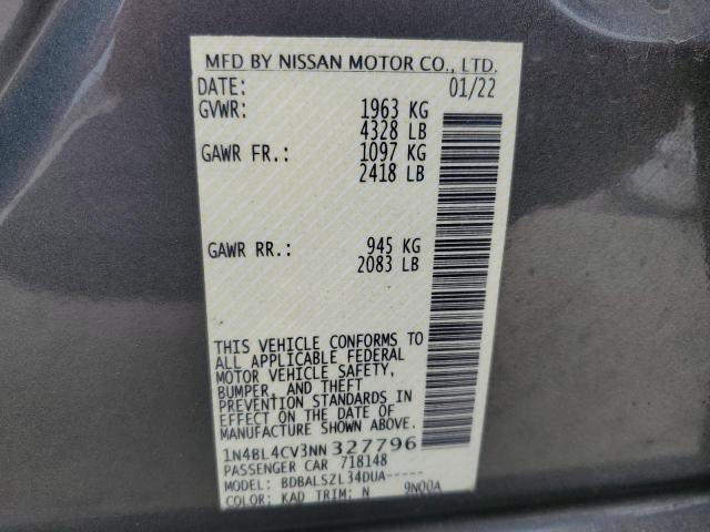 1N4BL4CV3NN327796 - 2022 NISSAN ALTIMA SR GRAY photo 12