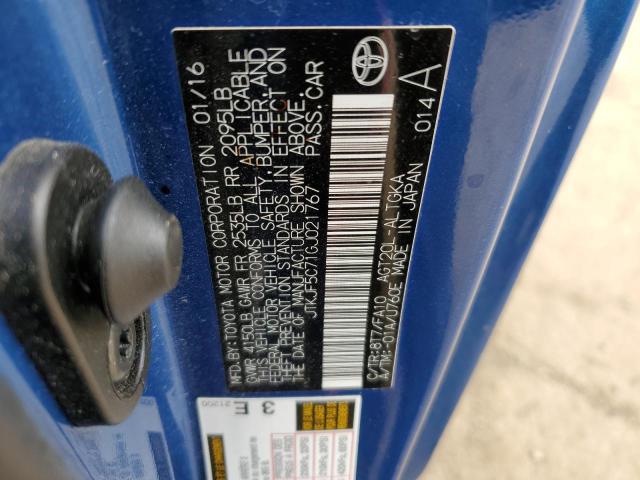 JTKJF5C71GJ021767 - 2016 TOYOTA SCION TC BLUE photo 13