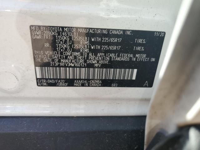 2T3P1RFV3MW160121 - 2021 TOYOTA RAV4 XLE WHITE photo 12