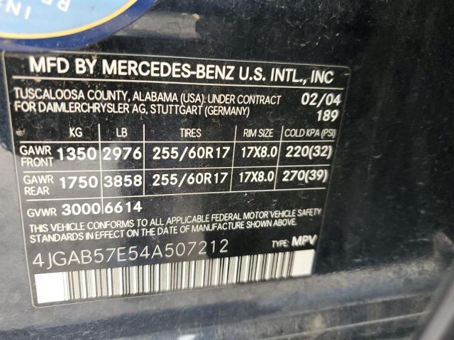 4JGAB57E54A507212 - 2004 MERCEDES-BENZ ML 350 BLUE photo 12