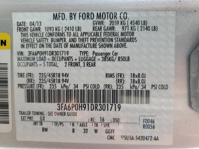 3FA6P0H91DR301719 - 2013 FORD FUSION SE SILVER photo 12