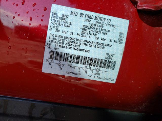 1FM5K8GC1NGB87483 - 2022 FORD EXPLORER ST RED photo 13