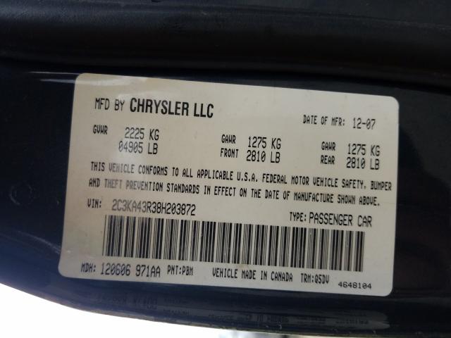 2C3KA43R38H203872 - 2008 CHRYSLER 300 LX GRAY photo 10