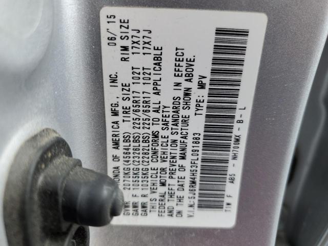 5J6RM4H53FL091883 - 2015 HONDA CR-V EX SILVER photo 13