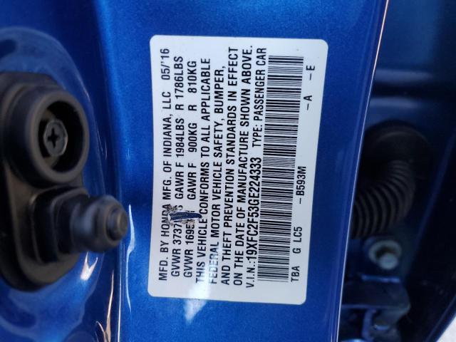 19XFC2F53GE224333 - 2016 HONDA CIVIC LX BLUE photo 12