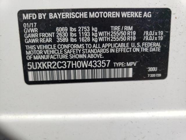 5UXKR2C37H0W43357 - 2017 BMW X5 SDRIVE35I WHITE photo 13