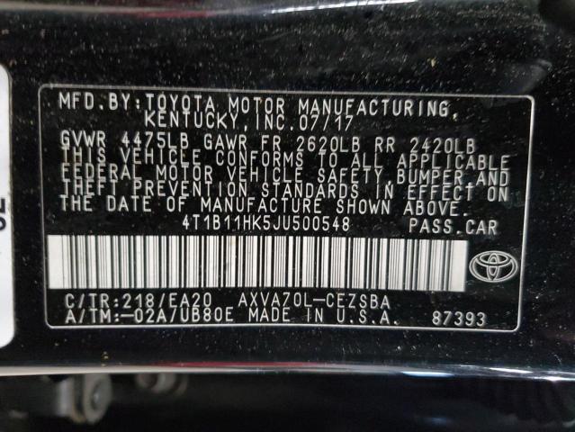 4T1B11HK5JU500548 - 2018 TOYOTA CAMRY L BLACK photo 13