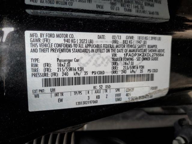 1FADP3K2XDL276564 - 2013 FORD FOCUS SE BLACK photo 12