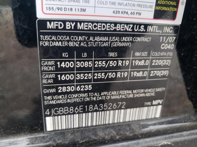 4JGBB86E18A352672 - 2008 MERCEDES-BENZ ML 350 BLACK photo 13