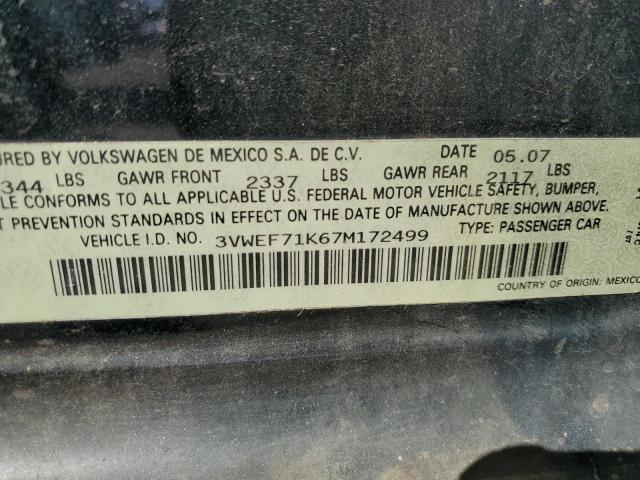 3VWEF71K67M172499 - 2007 VOLKSWAGEN JETTA WOLFSBURG 黑色 照片 12