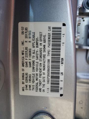 1HGCP26458A001098 - 2008 HONDA ACCORD LXP SILVER photo 12