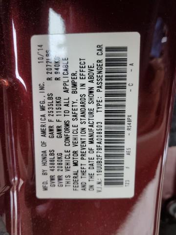 19UUB2F79FA008503 - 2015 ACURA TLX ADVANCE MAROON photo 12