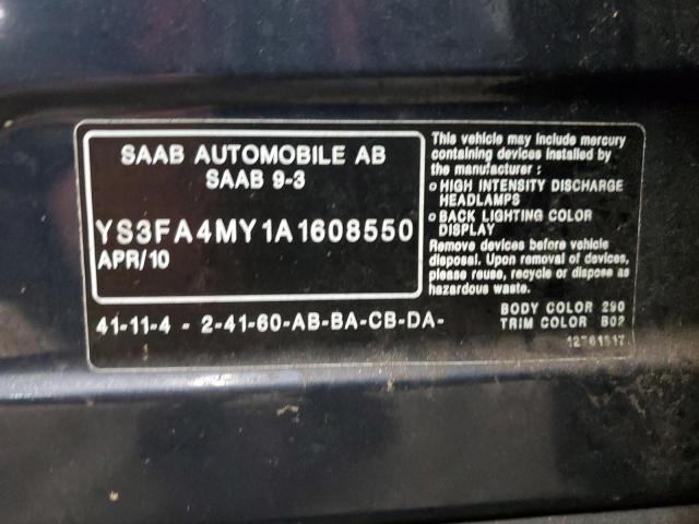 YS3FA4MY1A1608550 - 2010 SAAB 9-3 2.0T BLUE photo 12