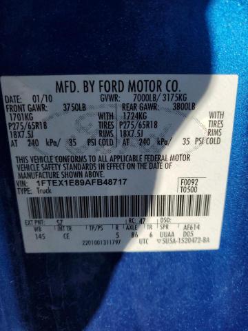 1FTEX1E89AFB48717 - 2010 FORD F150 SUPER CAB BLUE photo 12