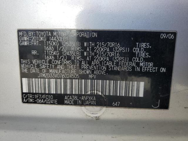 JTMZD33V076024505 - 2007 TOYOTA RAV4 SILVER photo 12