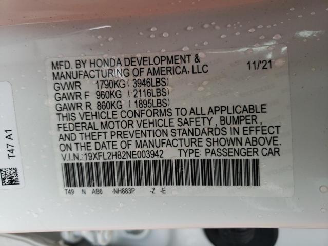 19XFL2H82NE003942 - 2022 HONDA CIVIC SPORT 白色 照片 12