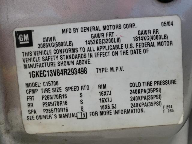 1GKEC13V84R293498 - 2004 GMC YUKON BEIGE photo 12