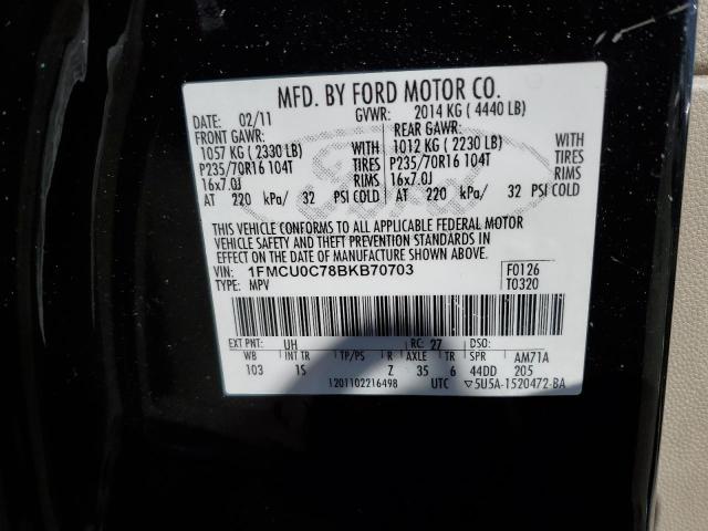 1FMCU0C78BKB70703 - 2011 FORD ESCAPE XLS BLACK photo 13