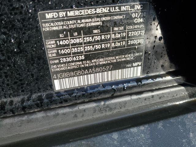 4JGBB8GB0AA580527 - 2010 MERCEDES-BENZ ML 350 4MATIC BLACK photo 13