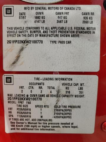 2G1FP32KX22129296 - 2002 CHEVROLET CAMARO RED photo 12