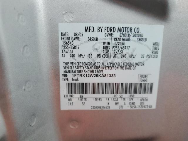 1FTRX12W26KA81333 - 2006 FORD F150 GRAY photo 12