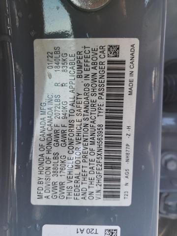 2HGFE2F5XNH563958 - 2022 HONDA CIVIC SPORT GRAY photo 12