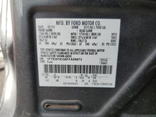 1FTEW1EG5FFA55873 - 2015 FORD F150 SUPERCREW GRAY photo 12