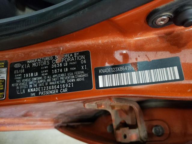 KNADE123X86416921 - 2008 KIA RIO BASE ORANGE photo 12