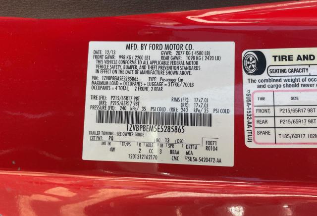 1ZVBP8EM5E5285865 - 2014 FORD MUSTANG RED photo 10