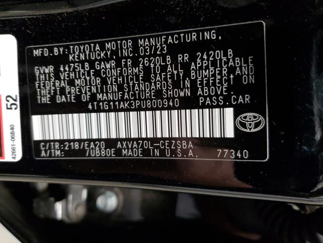 4T1G11AK3PU800940 - 2023 TOYOTA CAMRY SE NIGHT SHADE BLACK photo 12