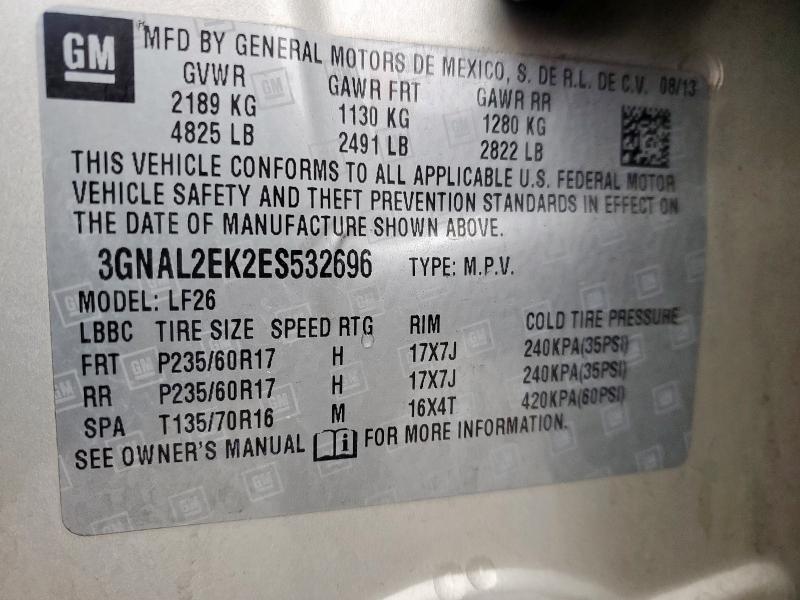 3GNAL2EK2ES532696 - 2014 CHEVROLET CAPTIVA LS 米色 照片 12