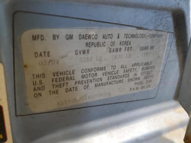 KL1TJ526X4B208008 - 2004 CHEVROLET AVEO LS 蓝色 照片 13