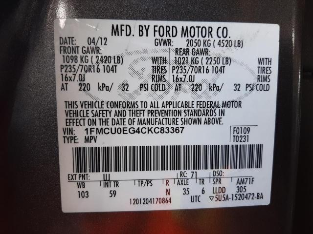 1FMCU0EG4CKC83367 - 2012 FORD ESCAPE LIMITED GRAY photo 13