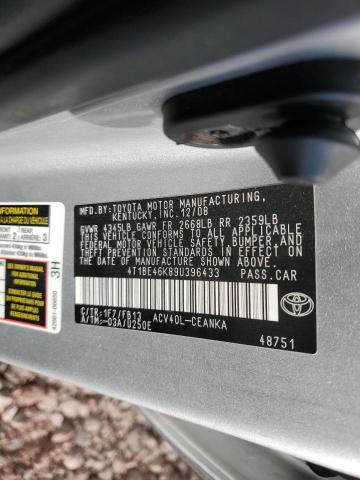 4T1BE46K89U396433 - 2009 TOYOTA CAMRY BASE GRAY photo 12