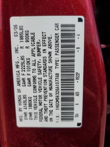 1HGCM56326A107748 - 2006 HONDA ACCORD SE MAROON photo 12