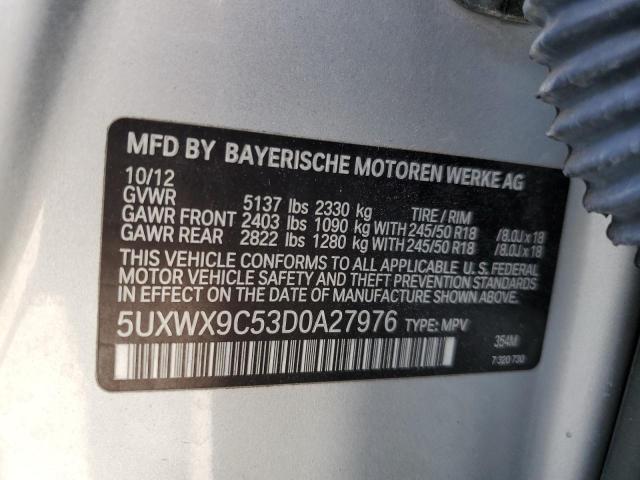 5UXWX9C53D0A27976 - 2013 BMW X3 XDRIVE28I SILVER photo 13