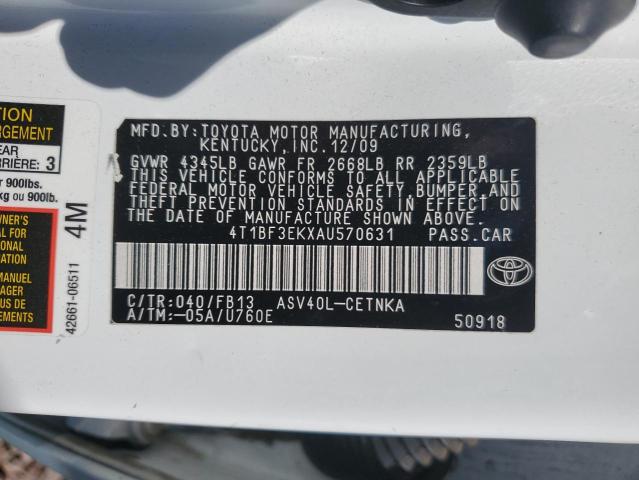 4T1BF3EKXAU570631 - 2010 TOYOTA CAMRY BASE WHITE photo 12